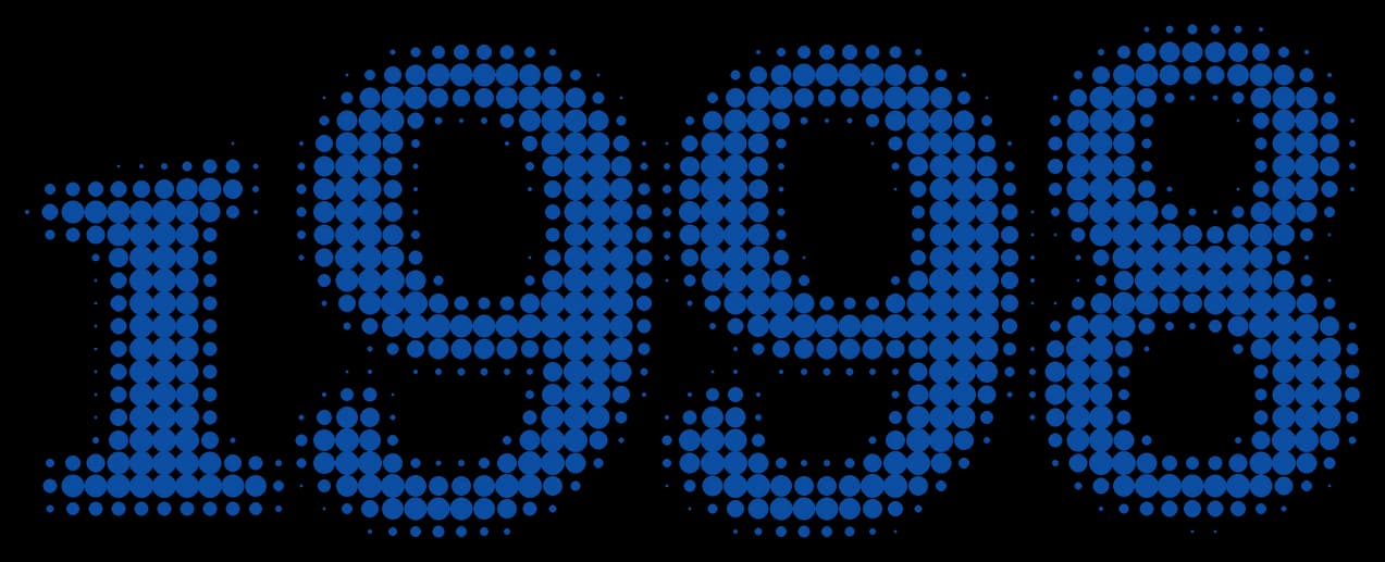 The number 1998 drawn in blue halftone dots